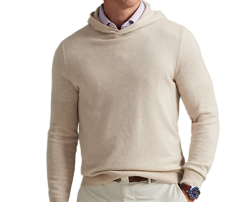 Merino & Cashmere Brushed Knit Hoodie - Sand